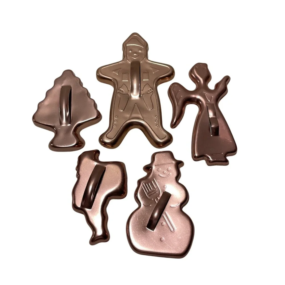 Copper Cookie Cutters Set of Five: Tree‎ Santa Snowman Angel Gingerbread Man
